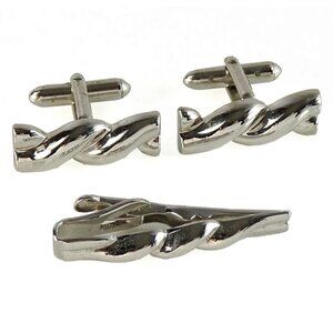 Swank Vintage Swirl Cufflinks Set with Matching Tie Bar Clip